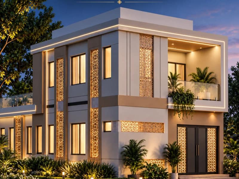 Shivalik Villas duplex villa exterior at dusk, NH-334 Haridwar